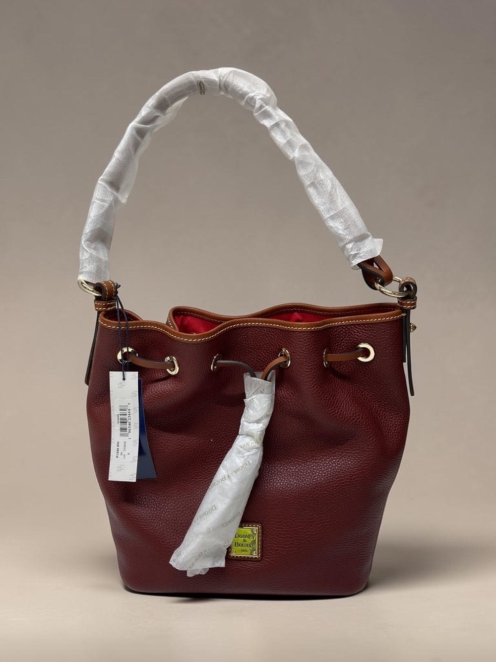 NWT Dooney & Bourke Burgundy Leather Drawstring Bucket Bag 👜🍷✨